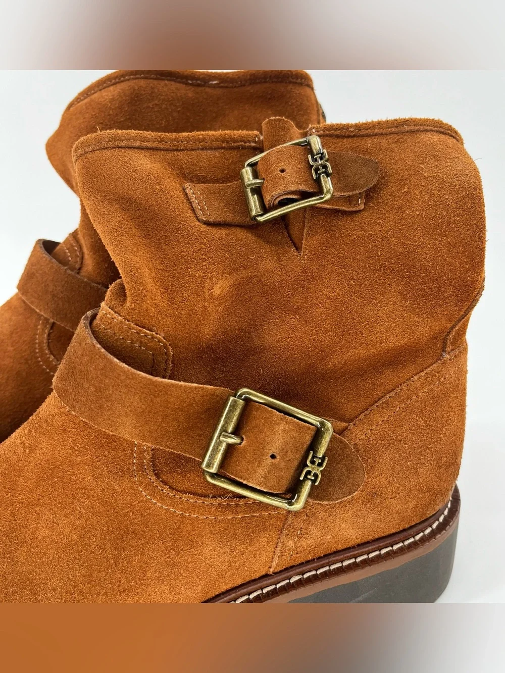 Sam Edelman Kinsley Amber Brown Suede Biker Boots Size 8.5 - LIKE NEW